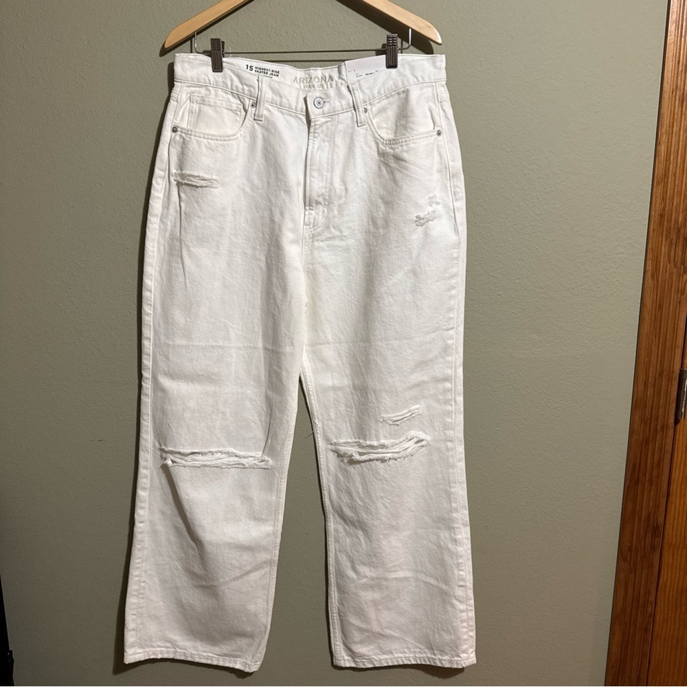 NWT Arizona Jean Co Womens Highest-Rise Skater Jean, Distressed Sz 15 Wide Leg